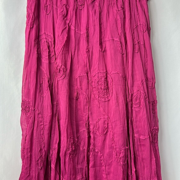 Rafaella Pink Textured Maxi Skirt Size M Floral Crinkle Polyester Lined - Picture 12 of 12